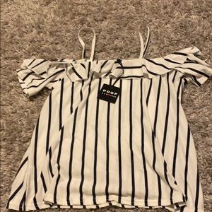 Striped off the shoulder cropped top